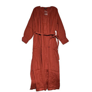 J Crew Cabana Dress in Linen Womens Large Red Sand A Line Midi V Neck Relaxed